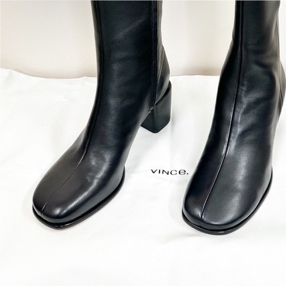 Vince maggie black leather knee high block heel boot- wide calf - Picture 9 of 9